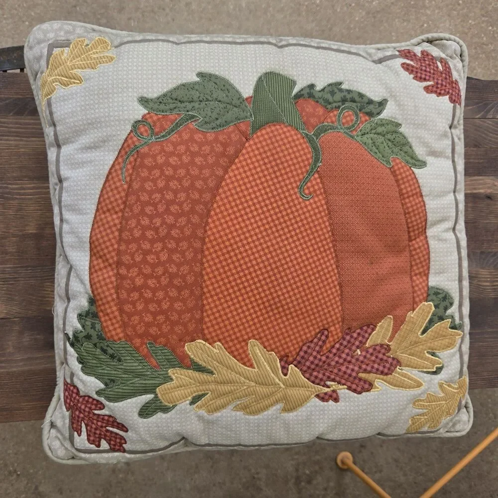 Set of 2 Fall Harvest Pillows Pumpkin Turkey Sunflower Thanksgiving 17x17